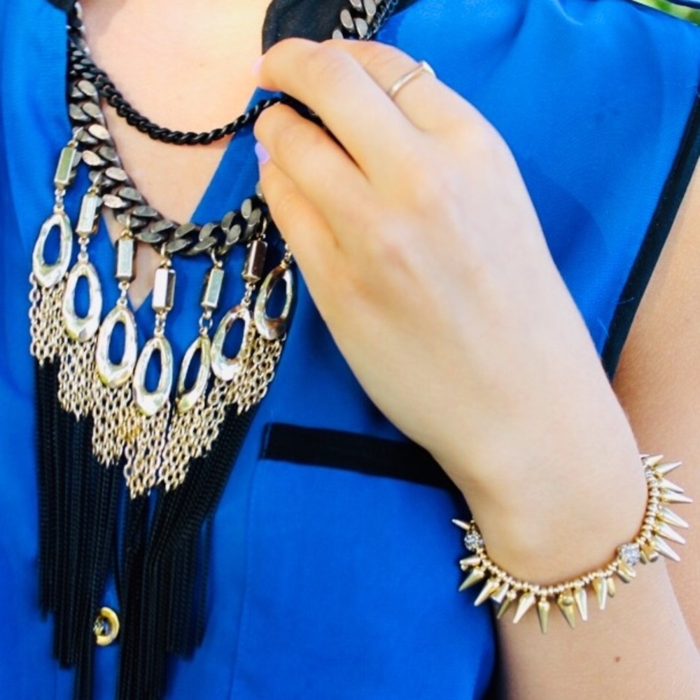 Stella & Dot | Retired Hematite Black & Gold Lilith Fringe Statement Nec… - Picture 3 of 10